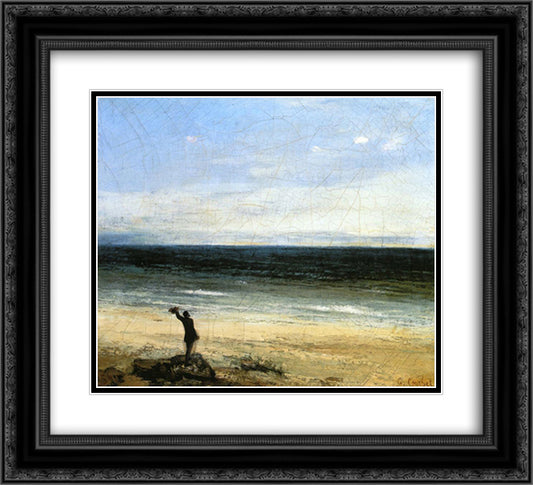 The Beach at Palavas 22x20 Black Ornate Wood Framed Art Print Poster with Double Matting by Courbet, Gustave