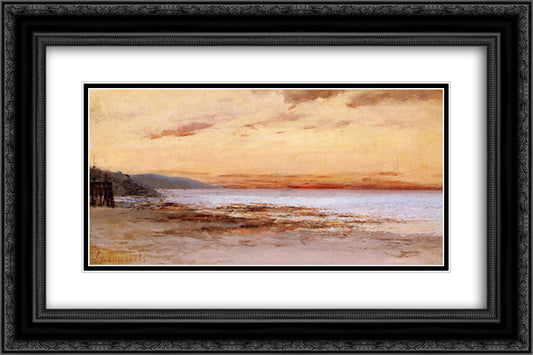 The Beach at Trouville 24x16 Black Ornate Wood Framed Art Print Poster with Double Matting by Courbet, Gustave