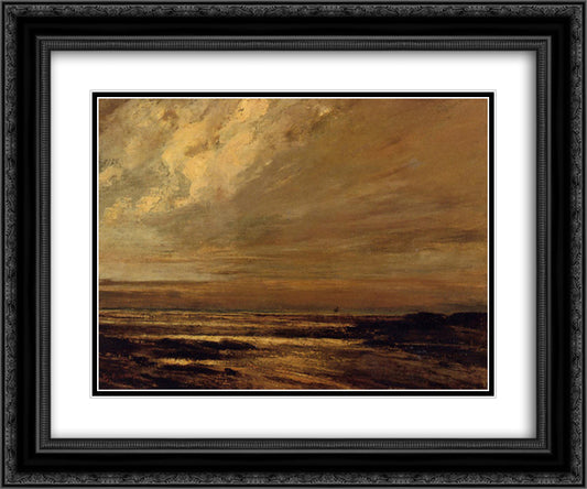 The Beach at Trouville at Low Tide 24x20 Black Ornate Wood Framed Art Print Poster with Double Matting by Courbet, Gustave