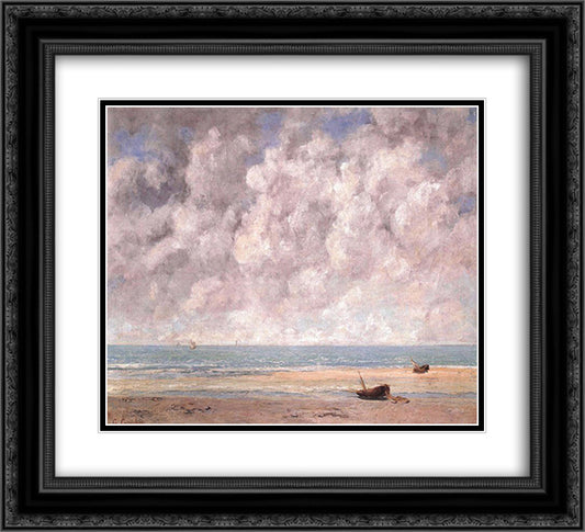The Calm Sea 22x20 Black Ornate Wood Framed Art Print Poster with Double Matting by Courbet, Gustave