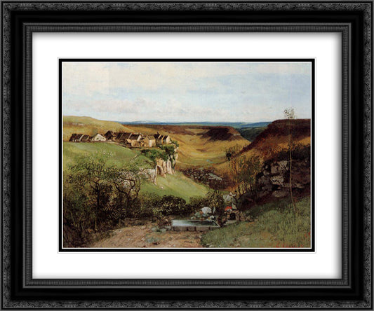 The Chateau d Ornans 24x20 Black Ornate Wood Framed Art Print Poster with Double Matting by Courbet, Gustave