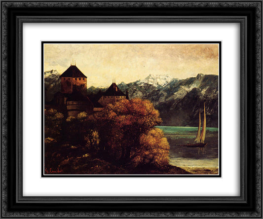 The Chateau de Chillon 24x20 Black Ornate Wood Framed Art Print Poster with Double Matting by Courbet, Gustave