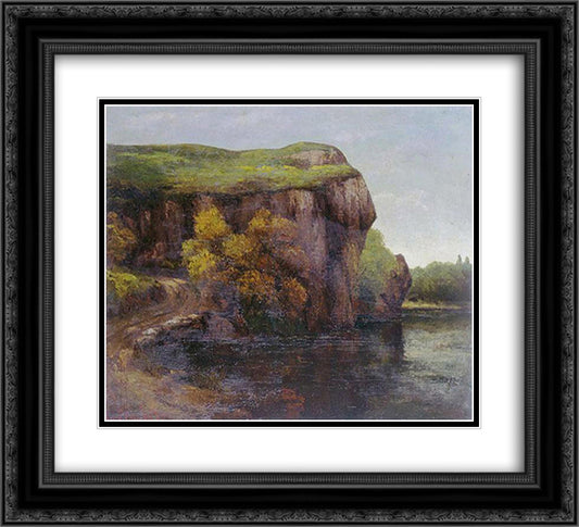 The Cliff 22x20 Black Ornate Wood Framed Art Print Poster with Double Matting by Courbet, Gustave