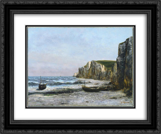 The cliffs at etreat 24x20 Black Ornate Wood Framed Art Print Poster with Double Matting by Courbet, Gustave
