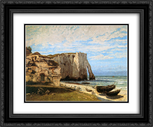 The Cliffs at Etretat 24x20 Black Ornate Wood Framed Art Print Poster with Double Matting by Courbet, Gustave