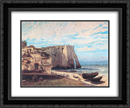 The Cliffs at Etretat after the storm 24x20 Black Ornate Wood Framed Art Print Poster with Double Matting by Courbet, Gustave