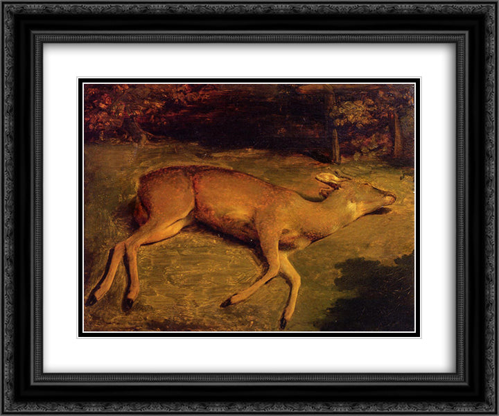 The Dead Doe 24x20 Black Ornate Wood Framed Art Print Poster with Double Matting by Courbet, Gustave