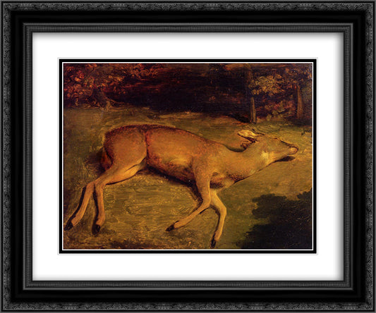 The Dead Doe 24x20 Black Ornate Wood Framed Art Print Poster with Double Matting by Courbet, Gustave