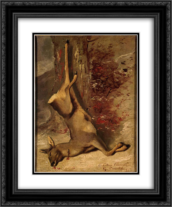 The Deer 20x24 Black Ornate Wood Framed Art Print Poster with Double Matting by Courbet, Gustave