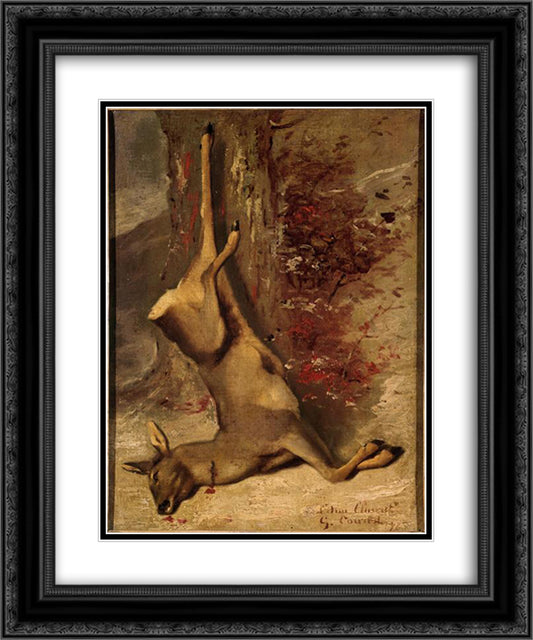 The Deer 20x24 Black Ornate Wood Framed Art Print Poster with Double Matting by Courbet, Gustave