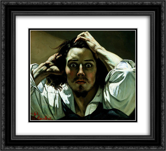 The Desperate Man (Self-Portrait) 22x20 Black Ornate Wood Framed Art Print Poster with Double Matting by Courbet, Gustave