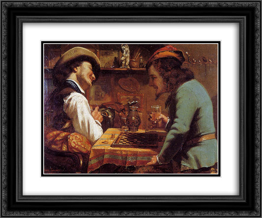 The Draughts Players 24x20 Black Ornate Wood Framed Art Print Poster with Double Matting by Courbet, Gustave
