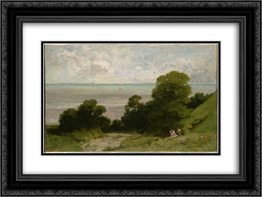The Embouchment of Seine 24x18 Black Ornate Wood Framed Art Print Poster with Double Matting by Courbet, Gustave