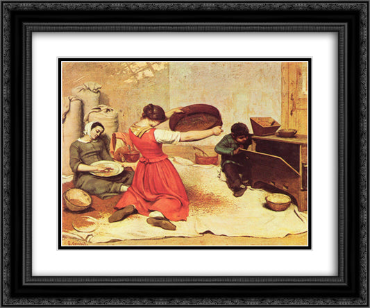 The Wheat Sifters 24x20 Black Ornate Wood Framed Art Print Poster with Double Matting by Courbet, Gustave