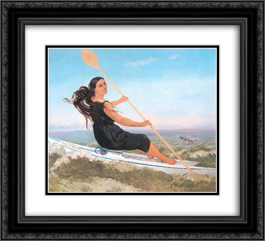 The Woman in a Podoscaphe 22x20 Black Ornate Wood Framed Art Print Poster with Double Matting by Courbet, Gustave