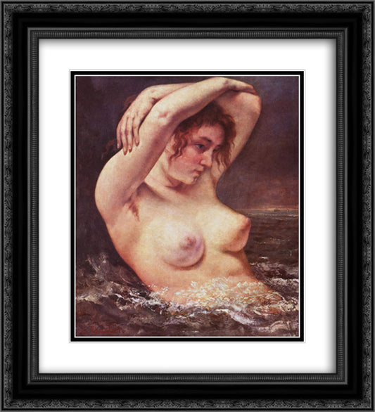 The Woman in the Waves (The Bather) 20x22 Black Ornate Wood Framed Art Print Poster with Double Matting by Courbet, Gustave