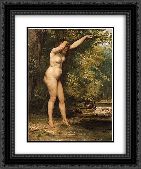 The Young Bather 20x24 Black Ornate Wood Framed Art Print Poster with Double Matting by Courbet, Gustave