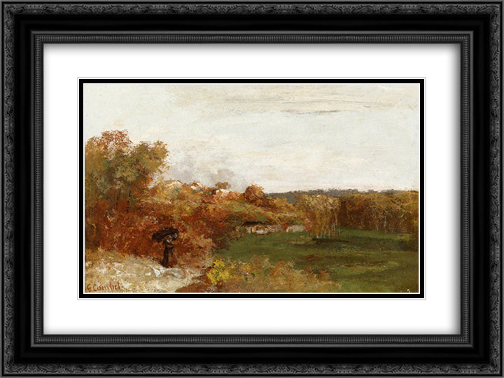Valley at Fontcouvert 24x18 Black Ornate Wood Framed Art Print Poster with Double Matting by Courbet, Gustave