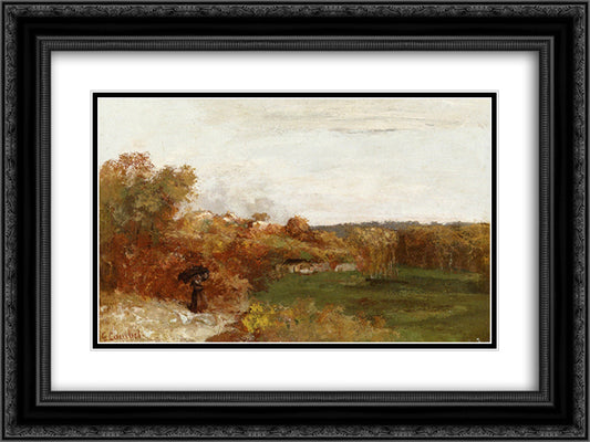 Valley at Fontcouvert 24x18 Black Ornate Wood Framed Art Print Poster with Double Matting by Courbet, Gustave