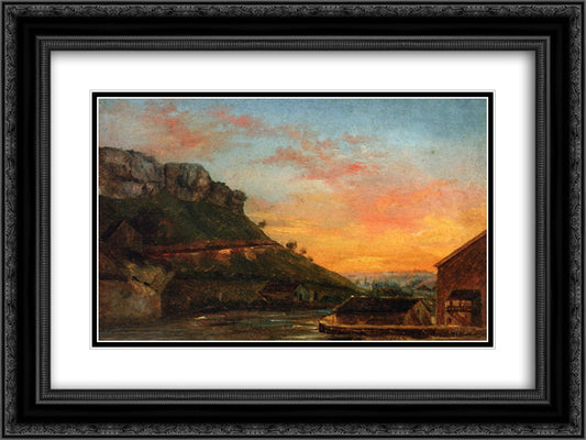 Valley of the Loue 24x18 Black Ornate Wood Framed Art Print Poster with Double Matting by Courbet, Gustave