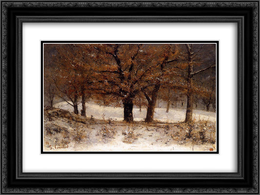 View of the Parc de Crete over Clarens 24x18 Black Ornate Wood Framed Art Print Poster with Double Matting by Courbet, Gustave