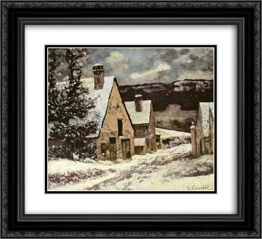 Village Street in Winter 22x20 Black Ornate Wood Framed Art Print Poster with Double Matting by Courbet, Gustave