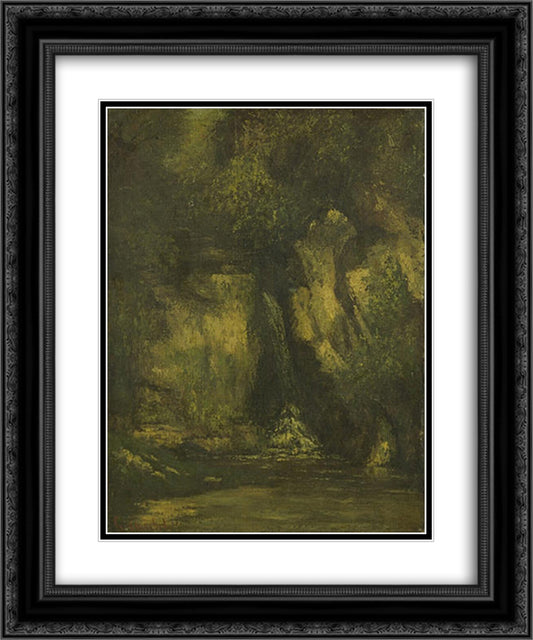 Waterfall in the Wood 20x24 Black Ornate Wood Framed Art Print Poster with Double Matting by Courbet, Gustave
