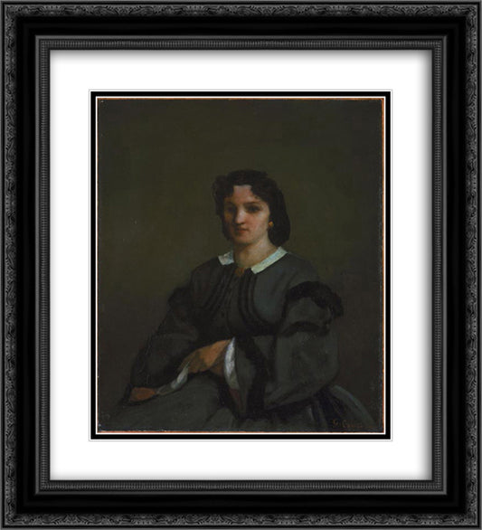 Woman with gloves 20x22 Black Ornate Wood Framed Art Print Poster with Double Matting by Courbet, Gustave