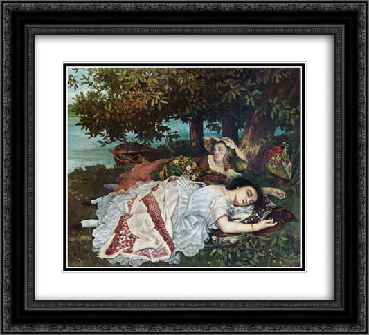 Young Ladies on the Banks of the Seine (Summer) 22x20 Black Ornate Wood Framed Art Print Poster with Double Matting by Courbet, Gustave