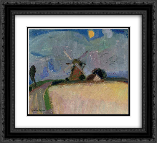 A windmill in a landscape, Het Gooi 22x20 Black Ornate Wood Framed Art Print Poster with Double Matting by Smet, Gustave de