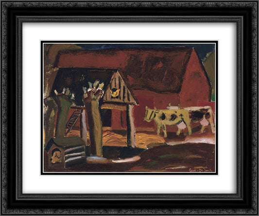 Barnyard with Herd 24x20 Black Ornate Wood Framed Art Print Poster with Double Matting by Smet, Gustave de