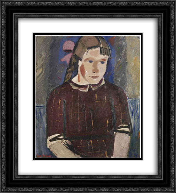 Girl with a pink ribbon 20x22 Black Ornate Wood Framed Art Print Poster with Double Matting by Smet, Gustave de