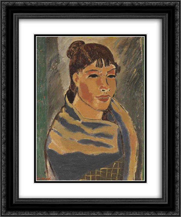 Girl with blue scarf 20x24 Black Ornate Wood Framed Art Print Poster with Double Matting by Smet, Gustave de