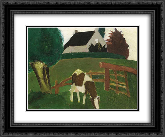 Grazing Cow 24x20 Black Ornate Wood Framed Art Print Poster with Double Matting by Smet, Gustave de