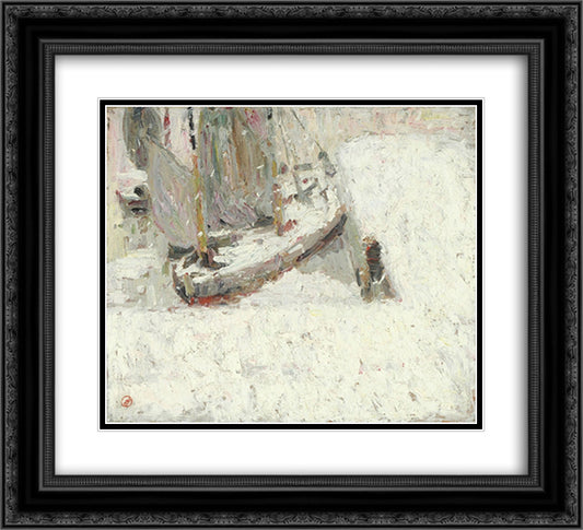 Harbour Under Snow 22x20 Black Ornate Wood Framed Art Print Poster with Double Matting by Smet, Gustave de