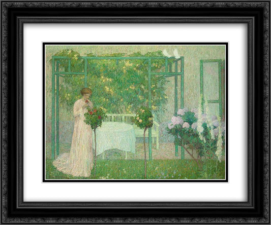 La femme au rosier 24x20 Black Ornate Wood Framed Art Print Poster with Double Matting by Smet, Gustave de