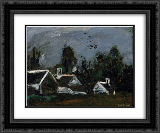 Landscape with Farmhouses 24x20 Black Ornate Wood Framed Art Print Poster with Double Matting by Smet, Gustave de