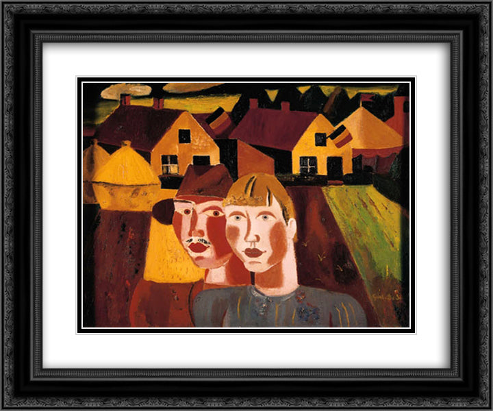 Le couple au village 24x20 Black Ornate Wood Framed Art Print Poster with Double Matting by Smet, Gustave de