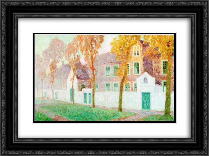 The Beguine Convent in Bruges 24x18 Black Ornate Wood Framed Art Print Poster with Double Matting by Smet, Gustave de