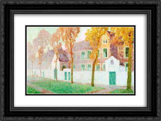 The Beguine Convent in Bruges 24x18 Black Ornate Wood Framed Art Print Poster with Double Matting by Smet, Gustave de