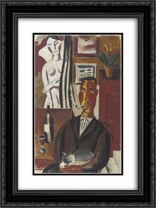 The Man with the Bottle 18x24 Black Ornate Wood Framed Art Print Poster with Double Matting by Smet, Gustave de