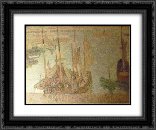 The port of Ostend 24x20 Black Ornate Wood Framed Art Print Poster with Double Matting by Smet, Gustave de