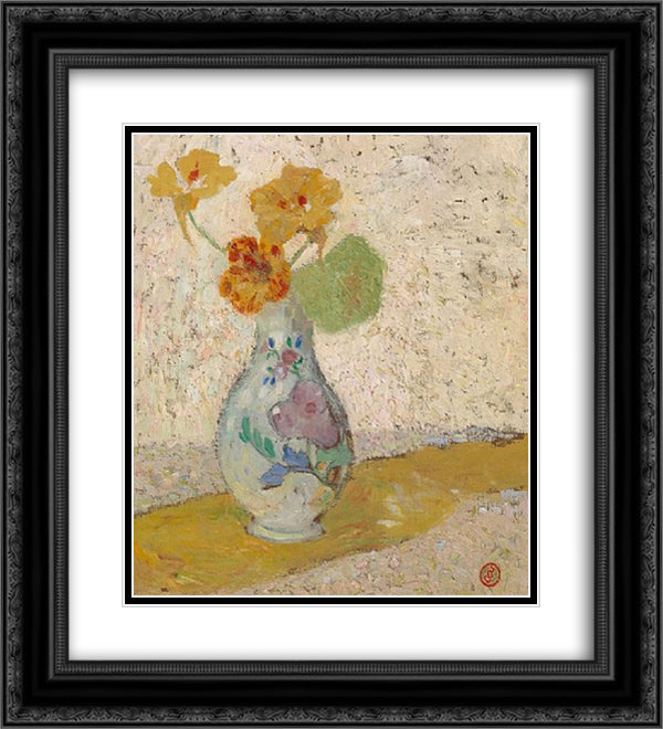 Three Flowers in a Vase 20x22 Black Ornate Wood Framed Art Print Poster with Double Matting by Smet, Gustave de