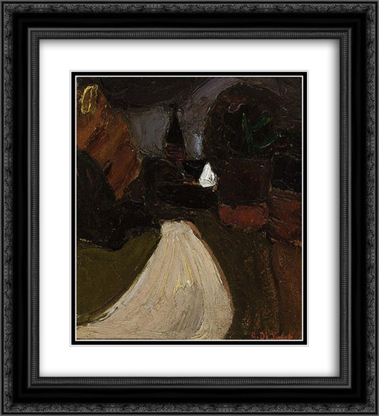 Village 20x22 Black Ornate Wood Framed Art Print Poster with Double Matting by Smet, Gustave de