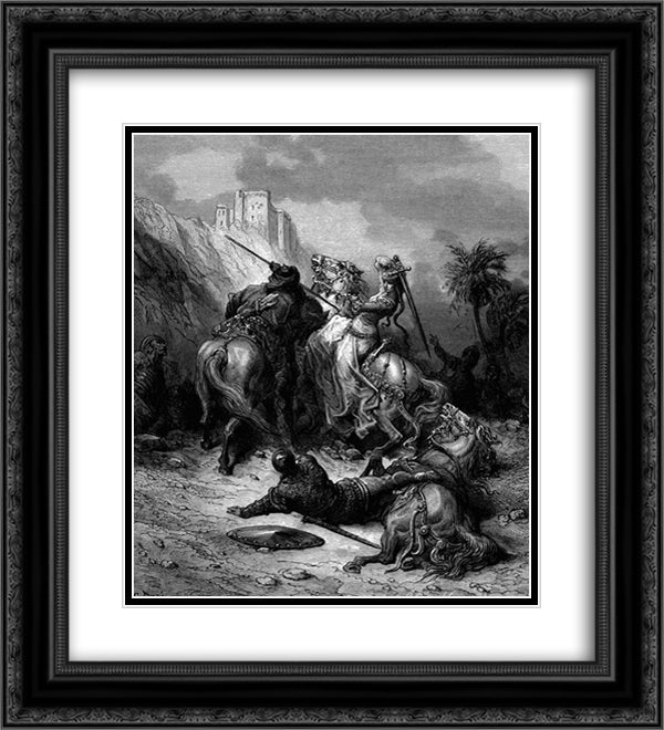 A Heroine Florine of Burgundy 20x22 Black Ornate Wood Framed Art Print Poster with Double Matting by Dore, Gustave