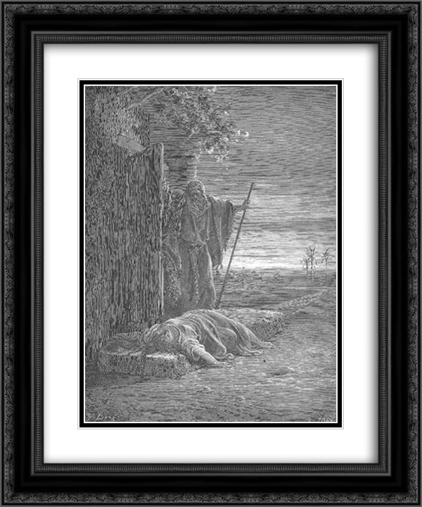 A Levite Finds a Woman's Corpse 20x24 Black Ornate Wood Framed Art Print Poster with Double Matting by Dore, Gustave