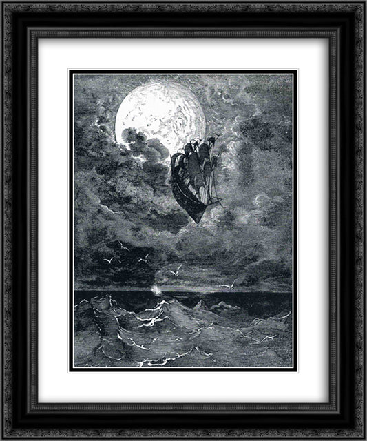 A Voyage to the Moon 20x24 Black Ornate Wood Framed Art Print Poster with Double Matting by Dore, Gustave