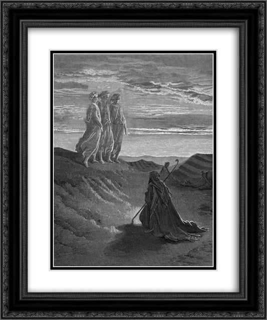 Abraham, God and Two Angels 20x24 Black Ornate Wood Framed Art Print Poster with Double Matting by Dore, Gustave