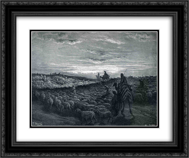 Abraham Journeying Into the Land of Canaan 24x20 Black Ornate Wood Framed Art Print Poster with Double Matting by Dore, Gustave