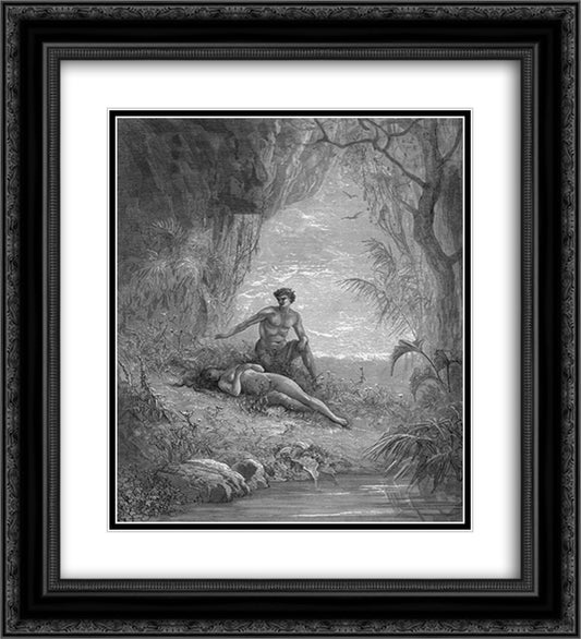 Adam and Eve 20x22 Black Ornate Wood Framed Art Print Poster with Double Matting by Dore, Gustave